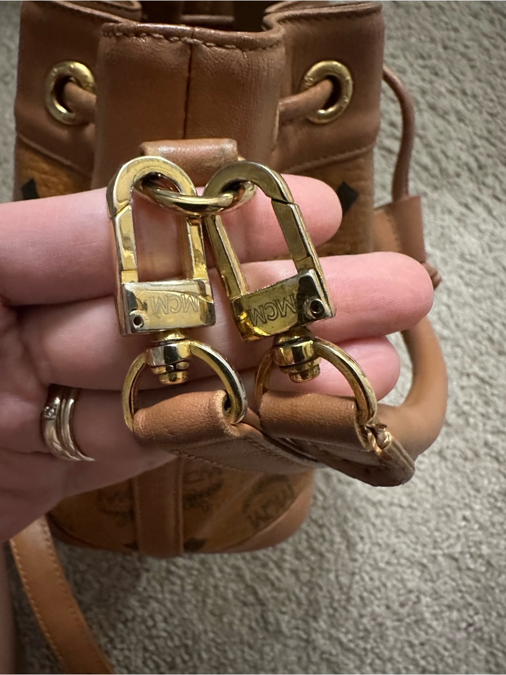 MCM cognac mini bucket sling bag - Picture 8 of 8